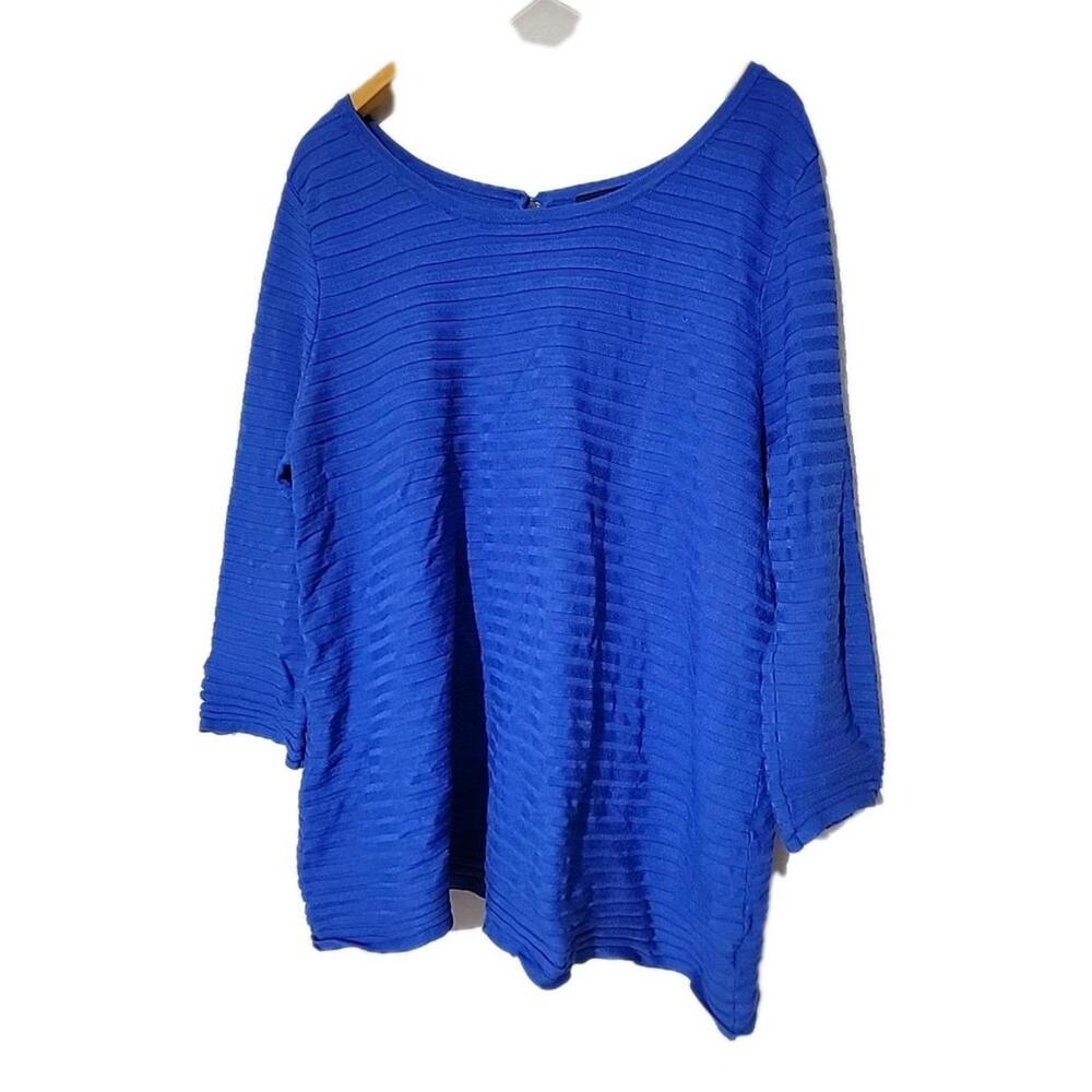 Lane Bryant Top Tunic Sz 18/20 Rayon 3/4 Sleeve Stretch Boat Neck Boho Sexy Blue